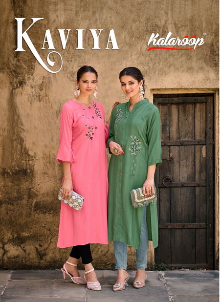 Kaviya By Kalaroop Designer Embroidery Kurtis Wholesale Market In Surat Catalog